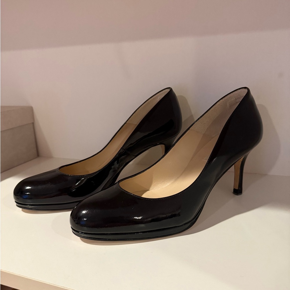 New! LK Bennett Black Patent Leather Mid-Heel Sybila Pumps size 38.5